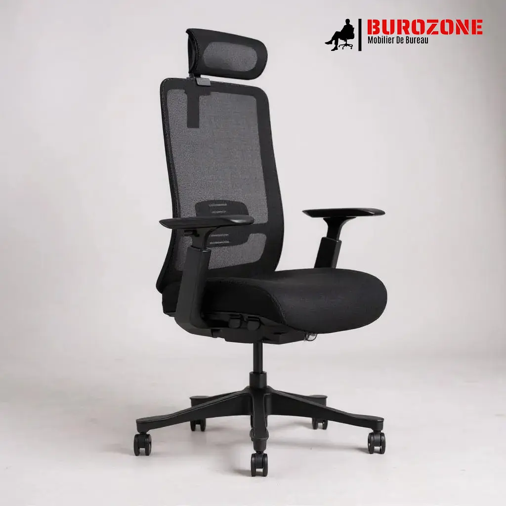 [V1BH02] Fauteuil de direction ergonomique en maille avec appui-tête réglable
