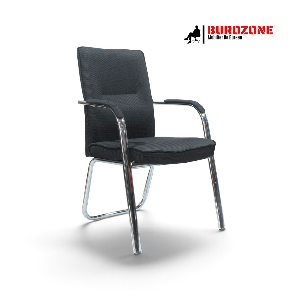 [BF029M] Chaise visiteur en tissus noir et piètement chromé