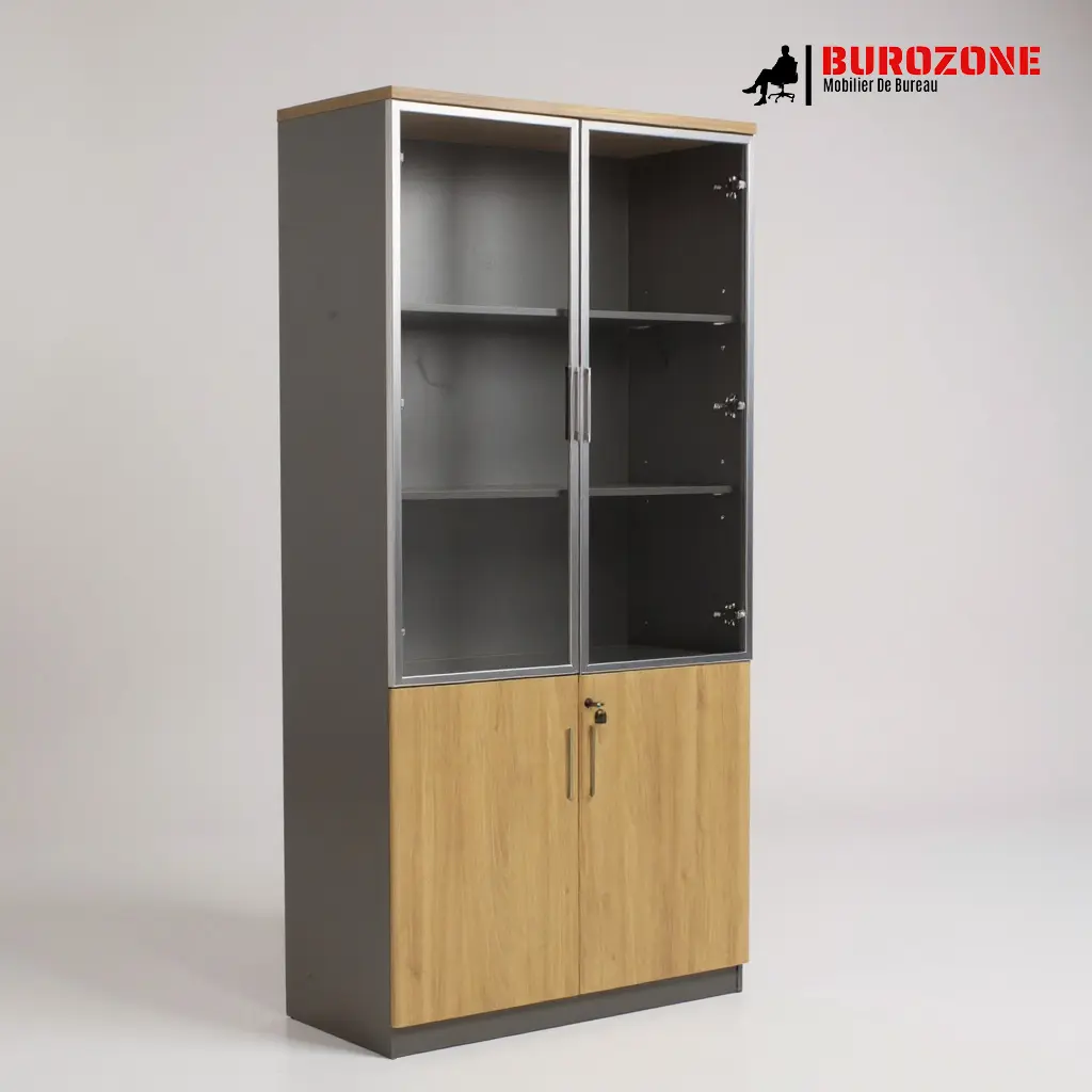 [D-602] Placard deux battant semi vitré beige,  80*40*200cm