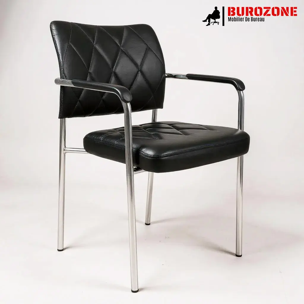 [BF-008L] Chaise visiteur en simili cuir noir