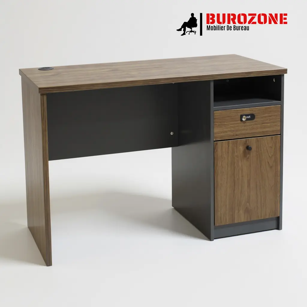 [KN-112] Bureau agent + tiroir + battant marron 120*60*75cm