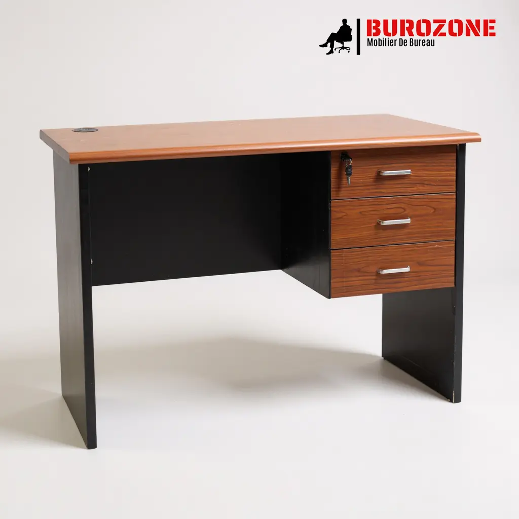 Bureau agent + 3 tiroirs orange, 120*60*75cm