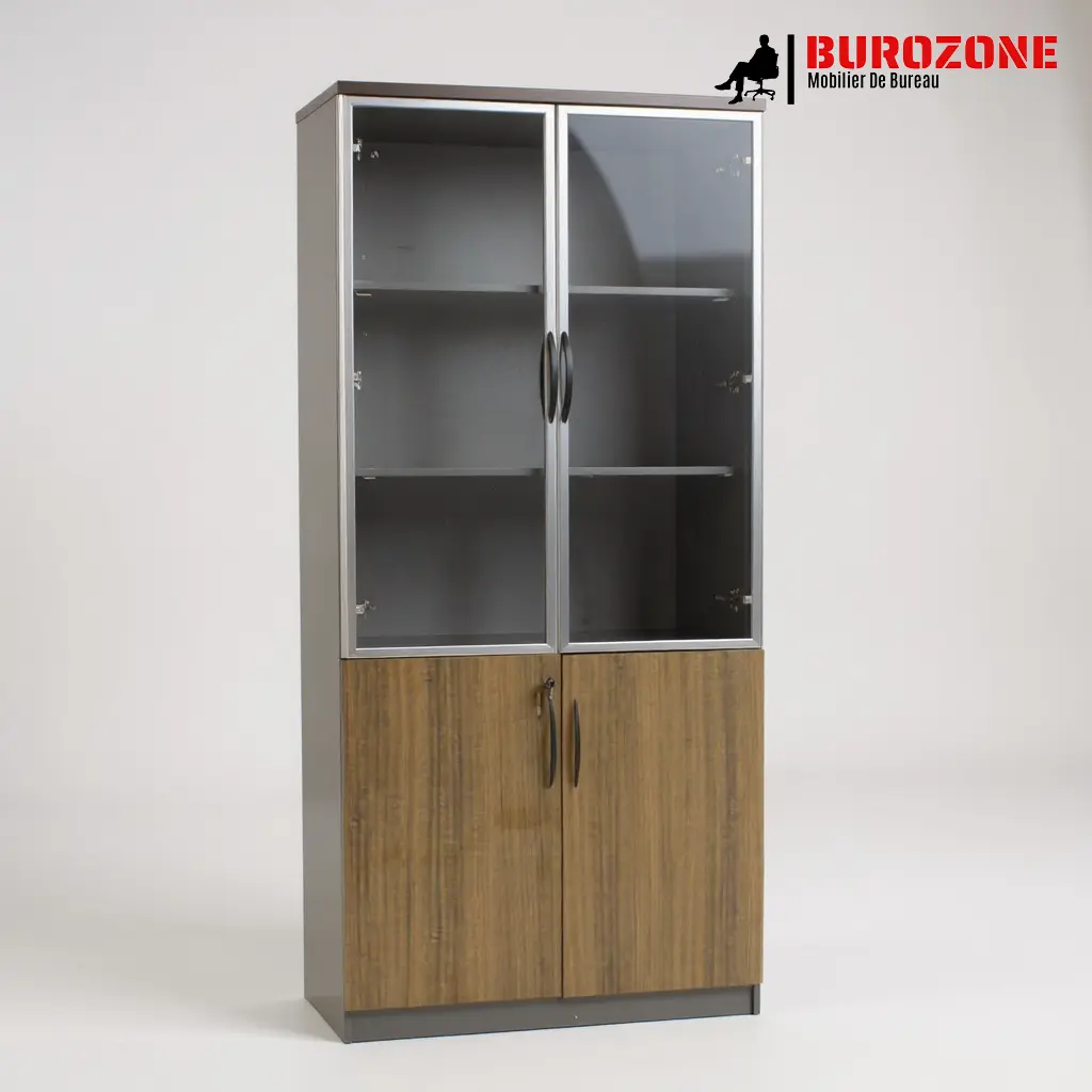 [WN-008-933] Placard deux battants semi vitré chocolat - 80*40*200cm