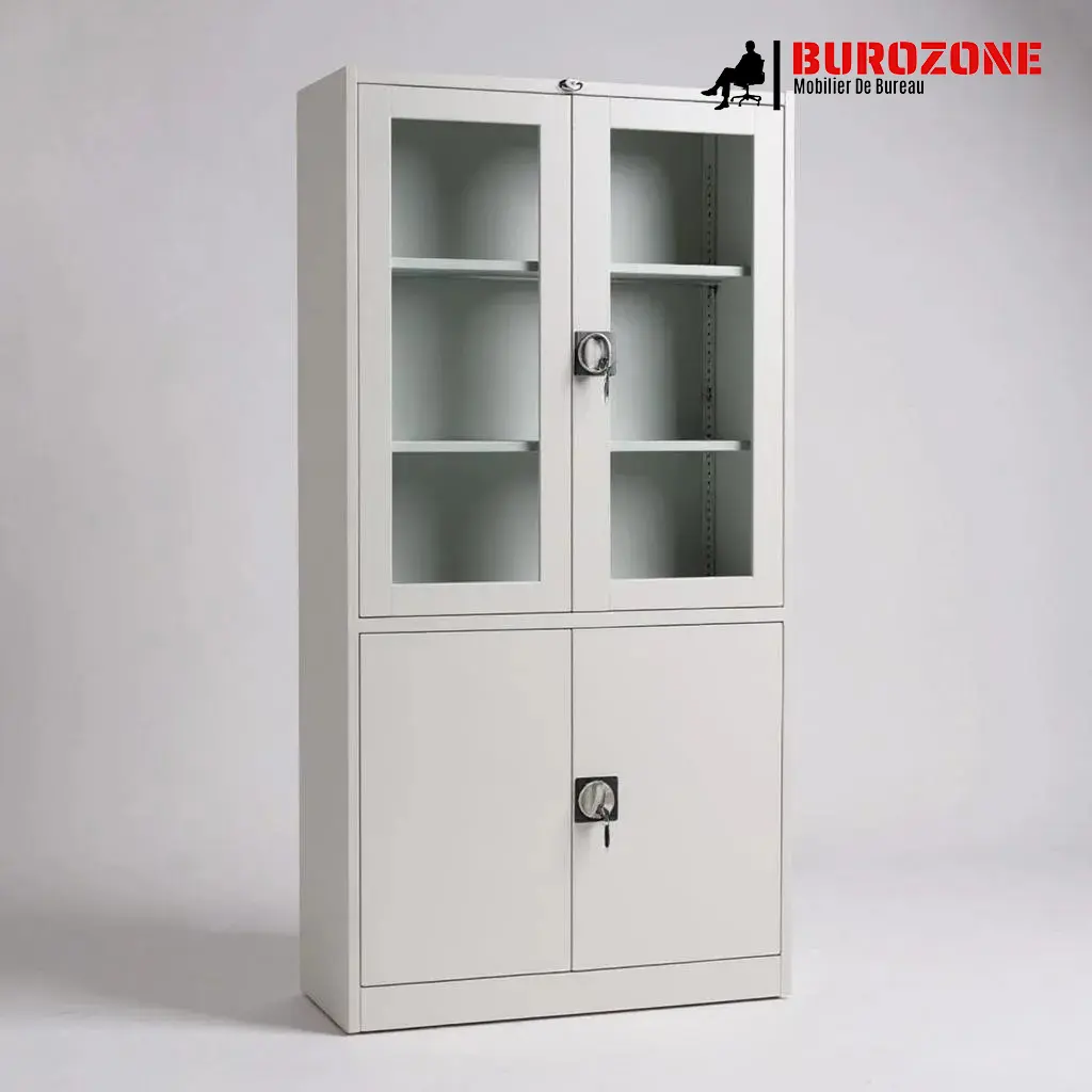 Placard métallique semi vitré 185x90x40cm