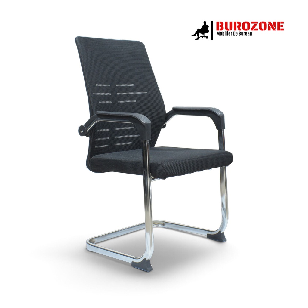 Chaise visiteur en maille avec piètement luge chromé