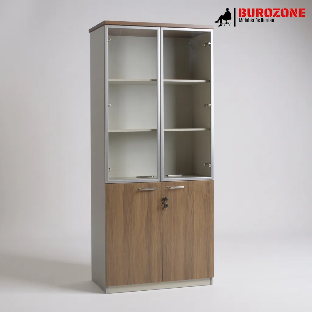 [BO004] Placard deux battants semi vitré brun/beige  80*40*200cm