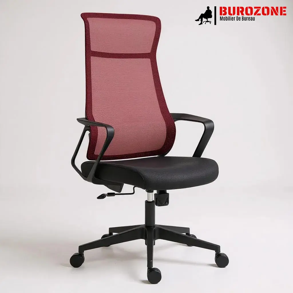 [1097H-RD] Fauteuil directeur/agent filet rouge-noir