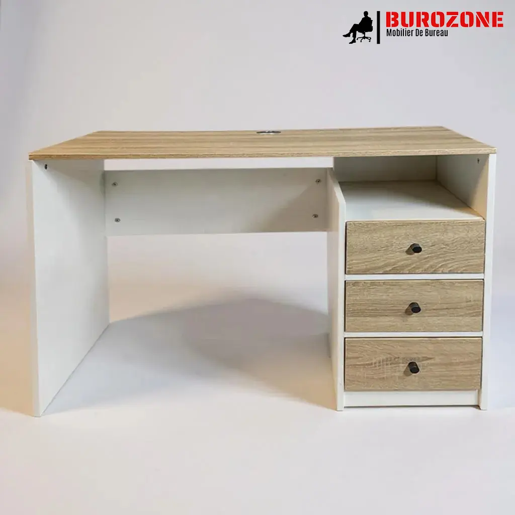 [N-211-10] Bureau ordinateur beige/blanc  + trois tiroirs - 100*55*75cm