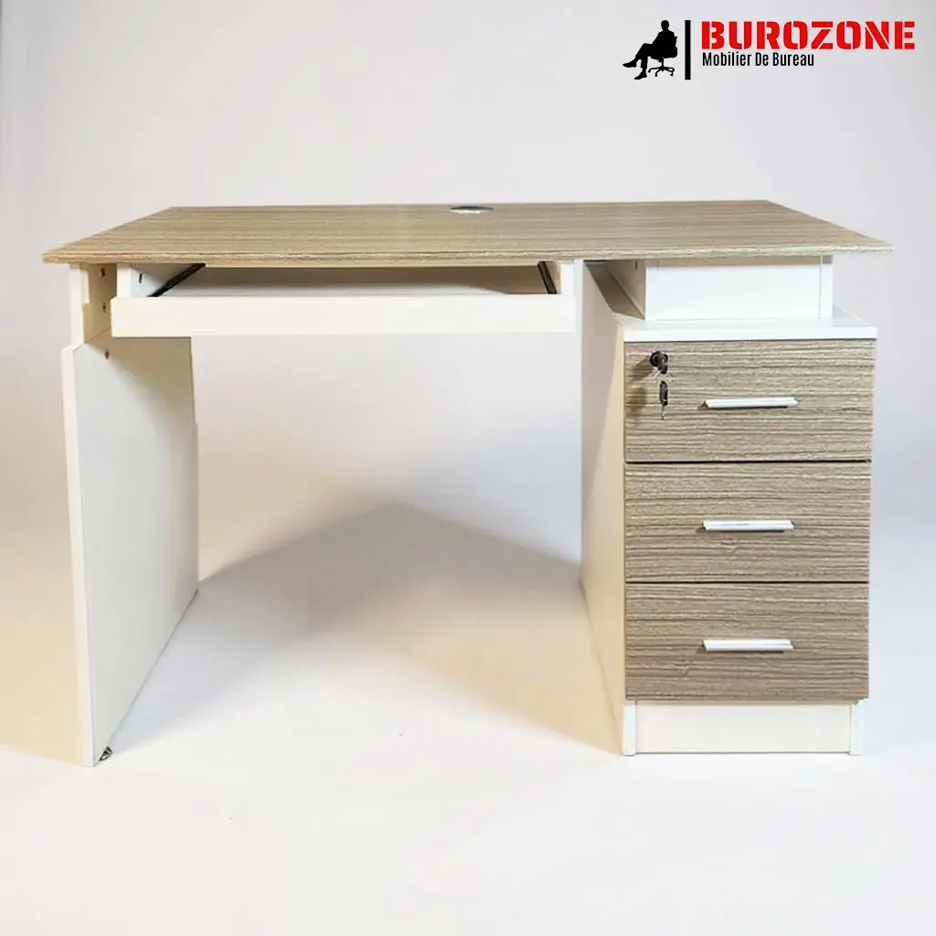 Bureau ordinateur claire + trois tiroirs - 100*55*75cm