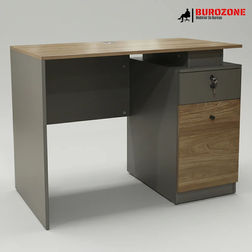 [FD-0135-12F] Bureau agent marron/gris + 1 tiroir + 1 battant - 120*60*75cm