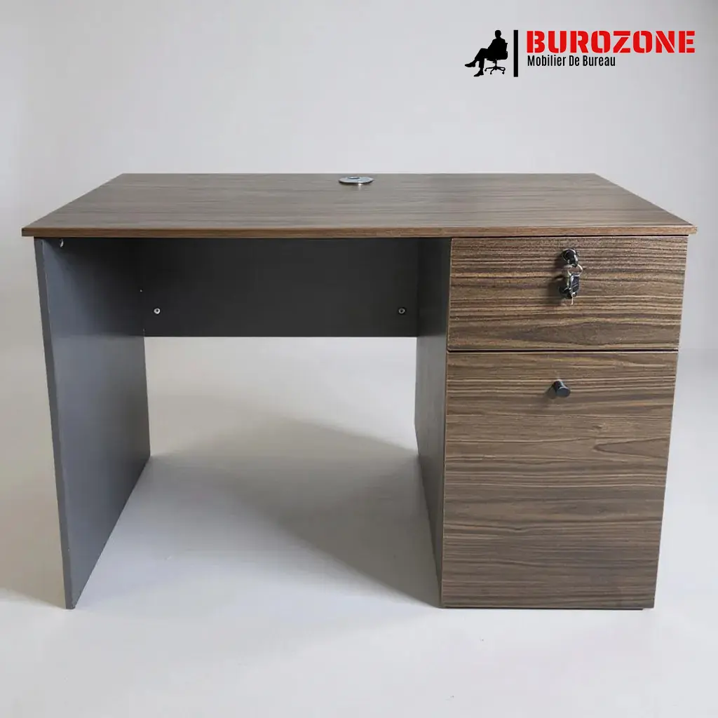 [JS-008-12] Bureau agent marron foncé + 1 tiroir + 1 battant - 120*60*75cm