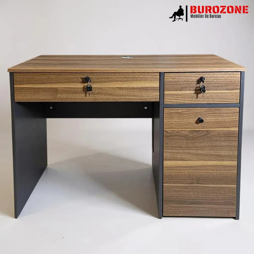 Bureau agent marron orangé + 2 tiroir + 1 battant - 100*55*75cm