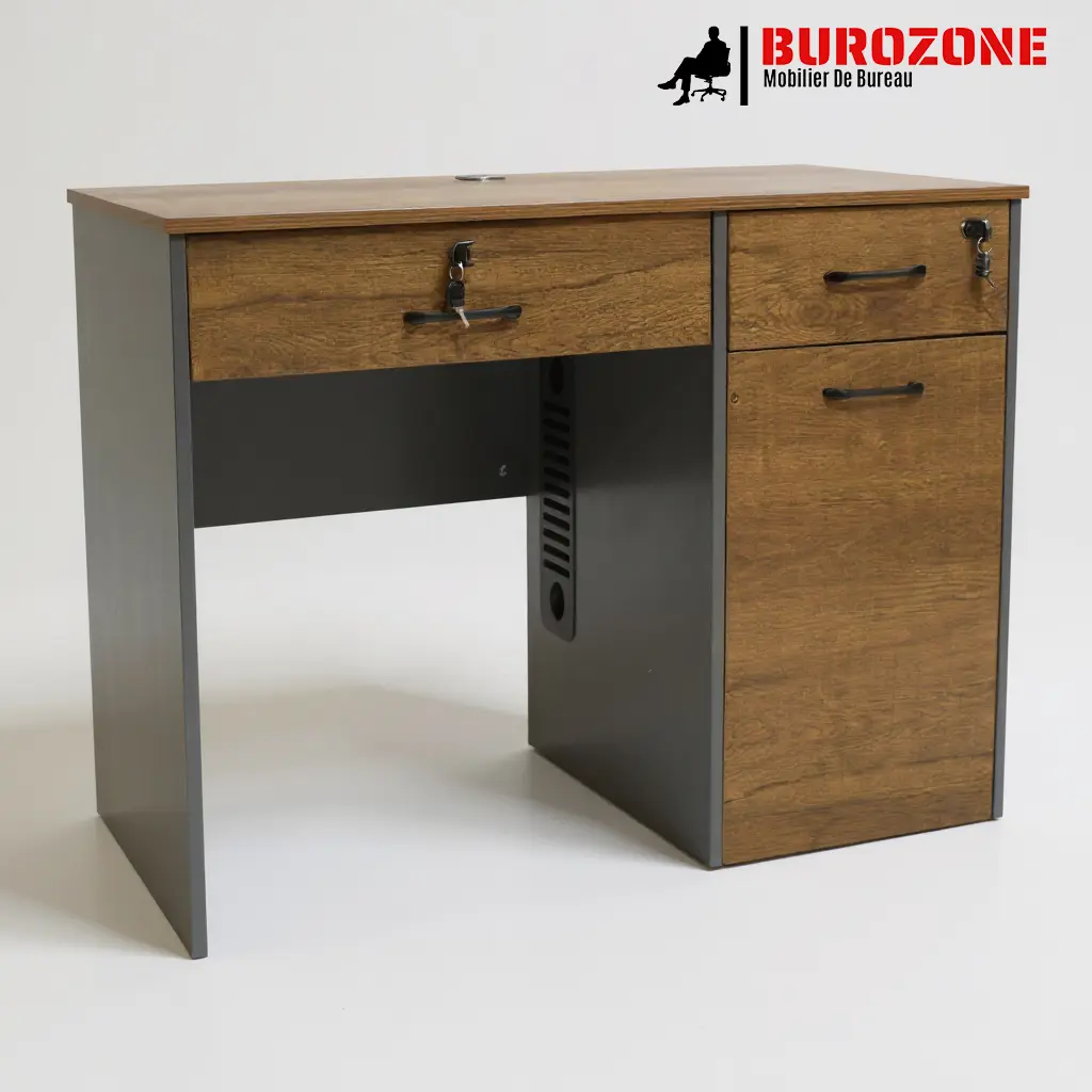 Bureau agent marron + 2 tiroirs + 1 battant - 100*55*75cm