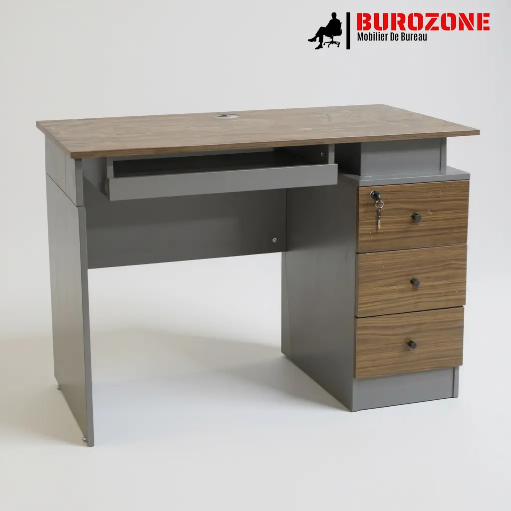 [N06410F] Bureau ordinateur fonce + trois tiroirs - 100*55*75cm
