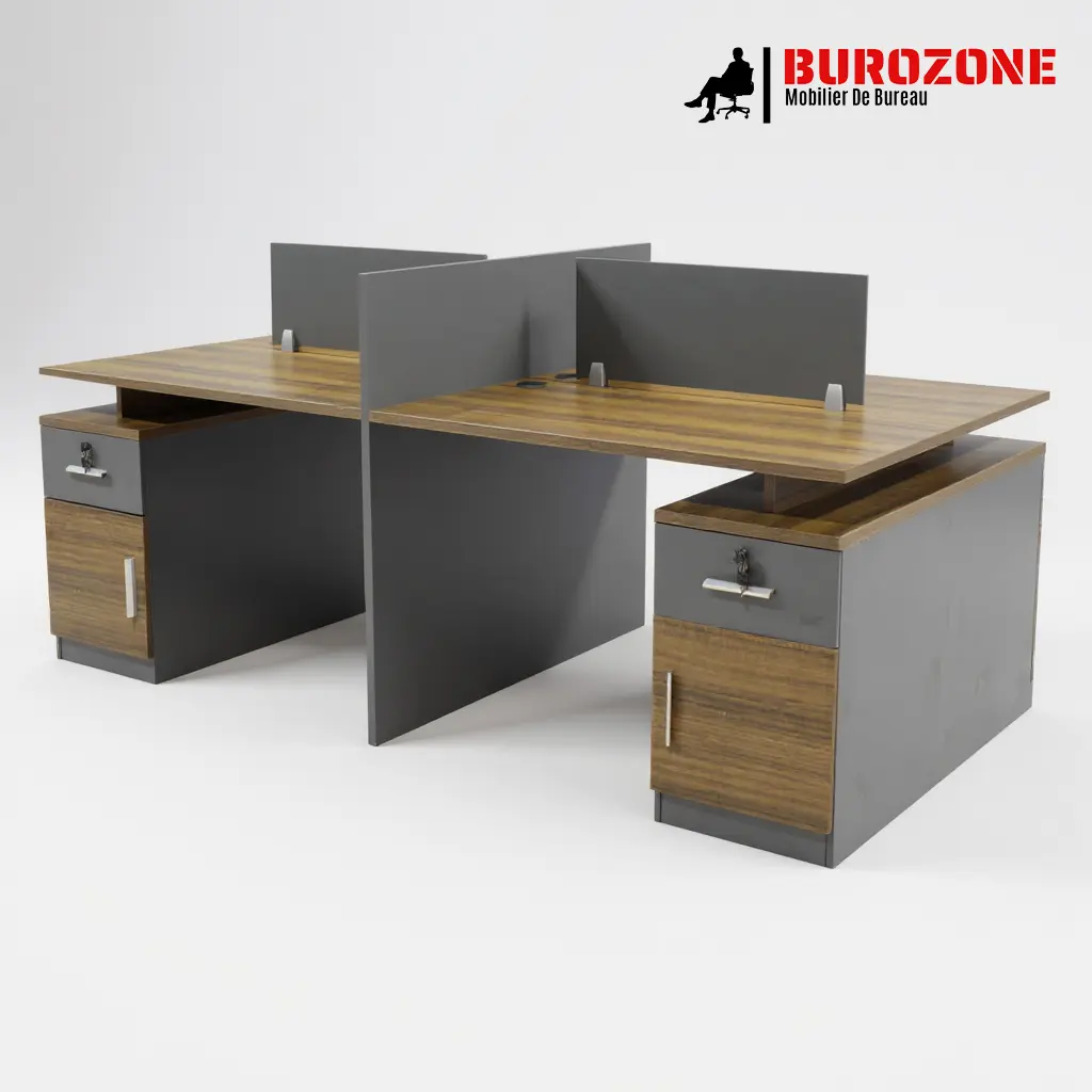 Open Space 4 places marron gris- 242*120*105cm