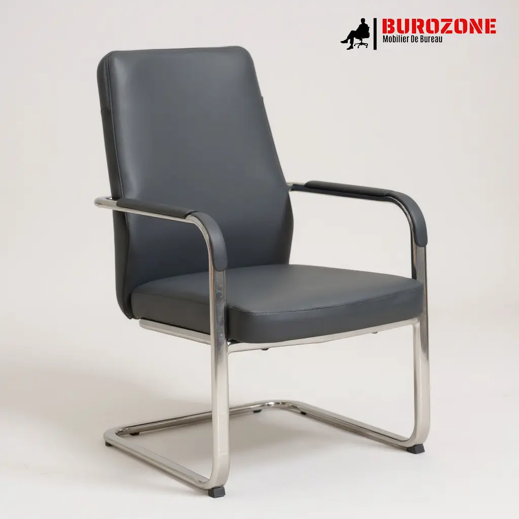 [589VBL] Chaise visiteur en simili cuir noir