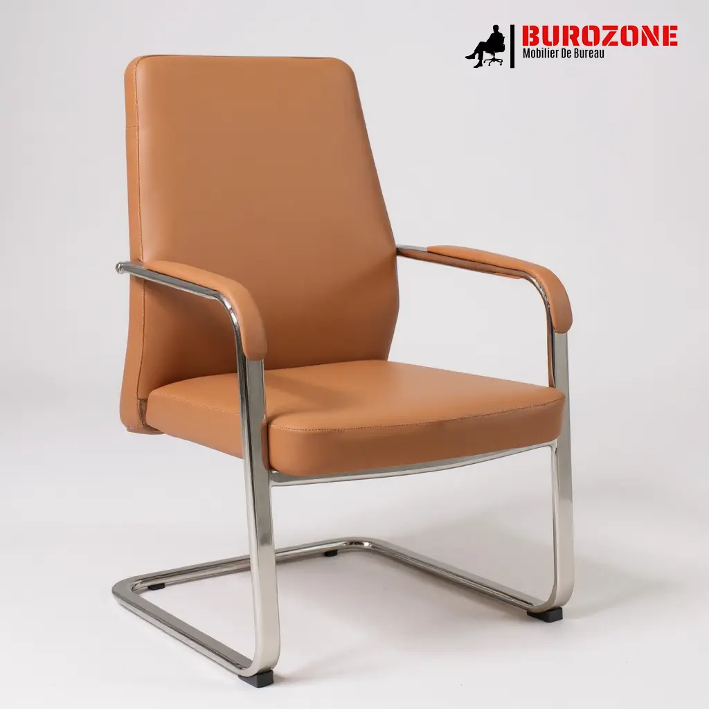 [589VBR] Chaise visiteur en simili cuir marron