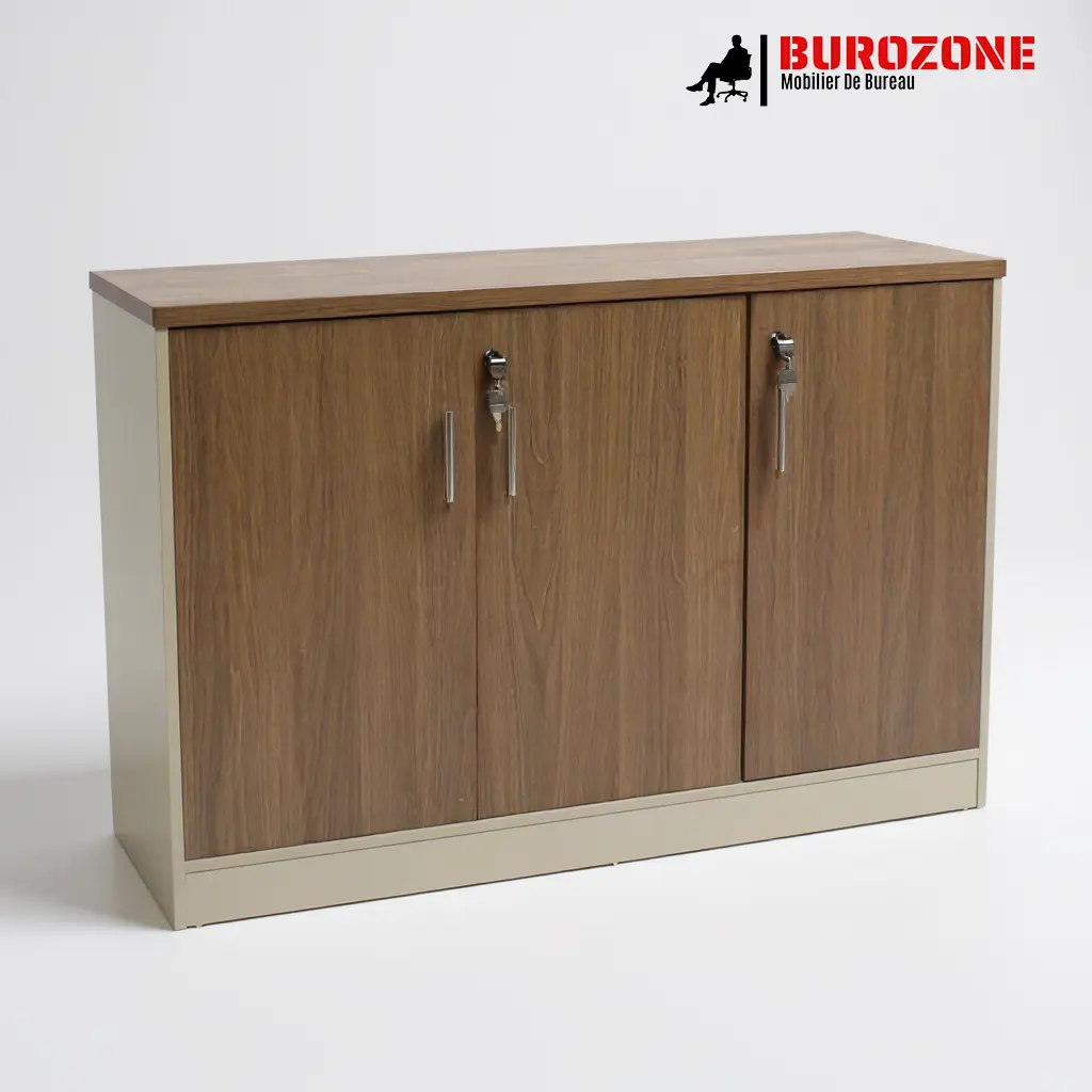 [D-312-942] Petit placard 3 battants ouvrant marron clair, 120*40*75cm