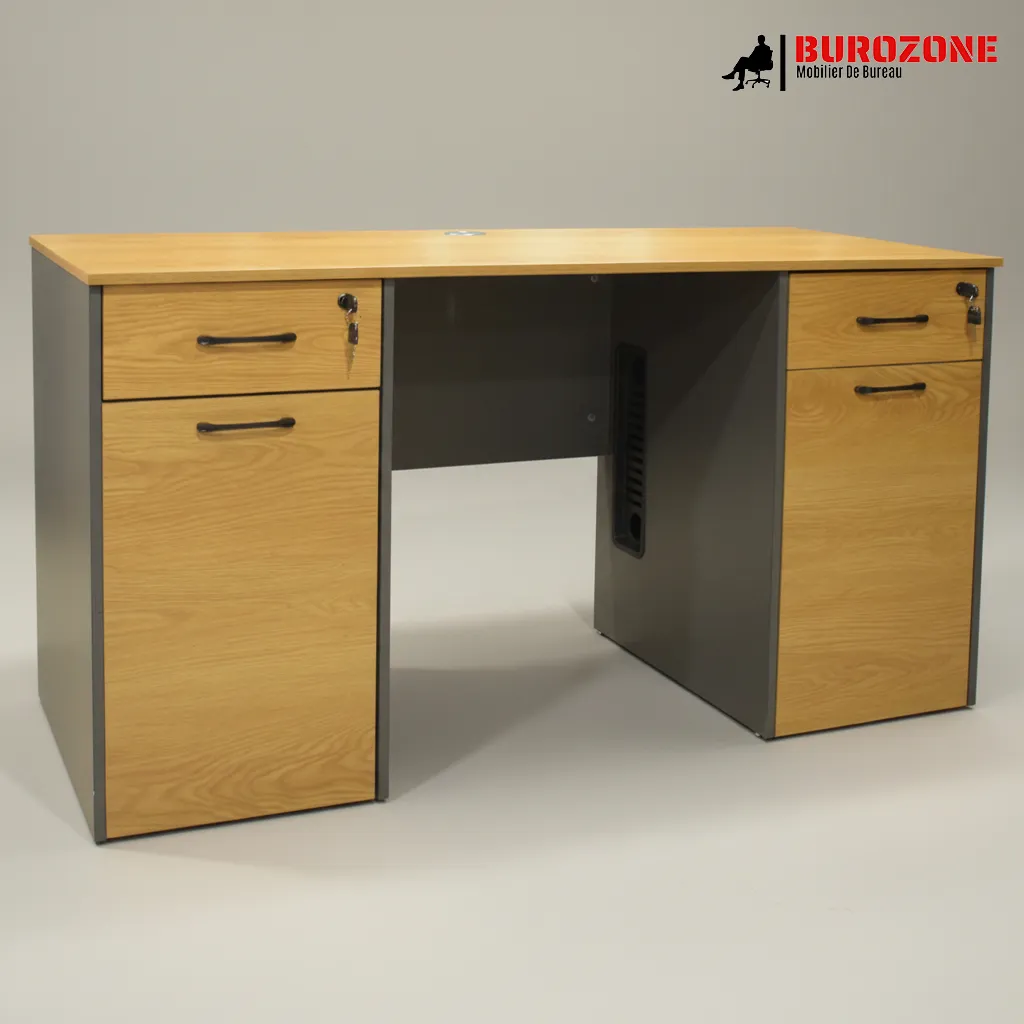 [FD-036-14C] Bureau agent claire clair + 2 tiroirs + 2 battant - 140*60*75cm