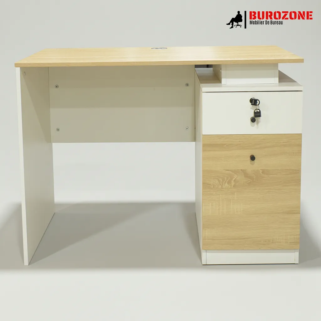 [FD013610C] Bureau agent beige-blanc + un tiroir + un battant - 100*55*75cm