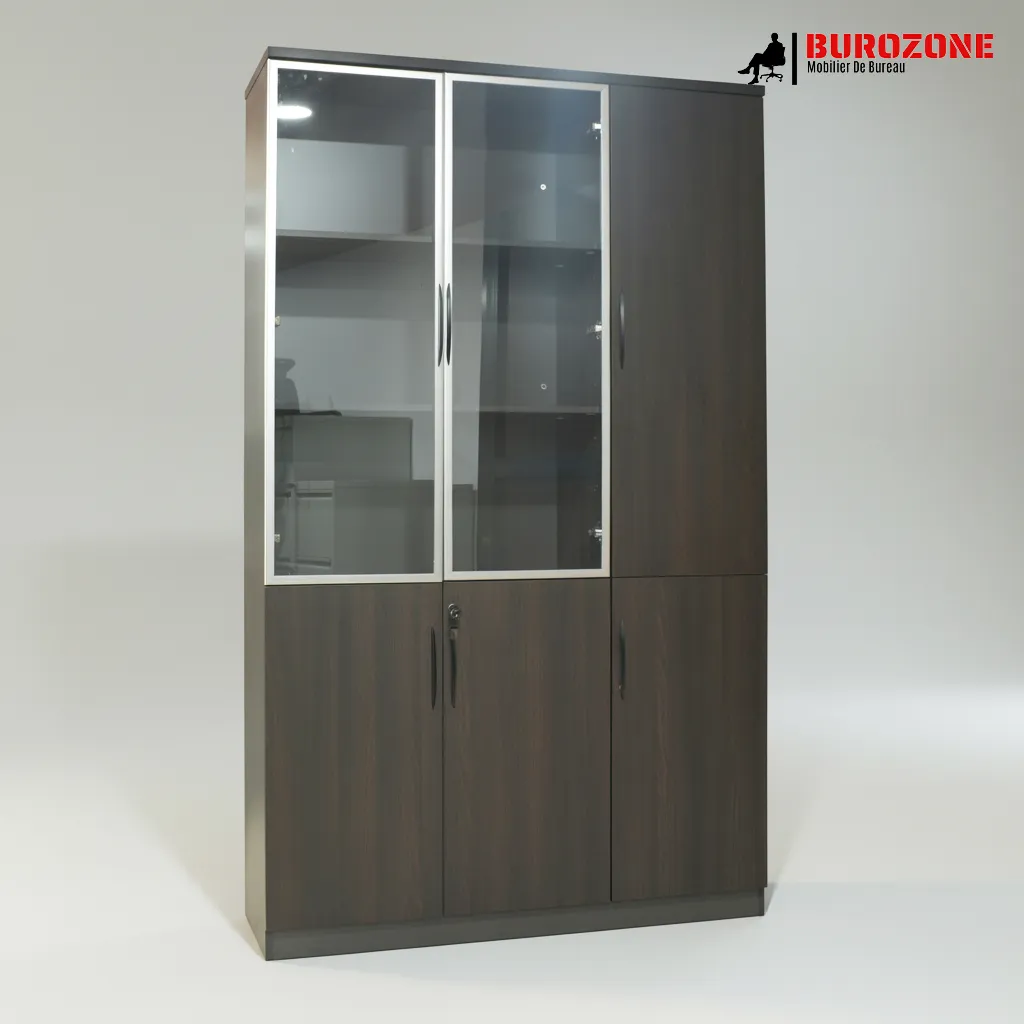 [WN009] Placard trois battants semi vitré marron fonce - 120*40*200cm