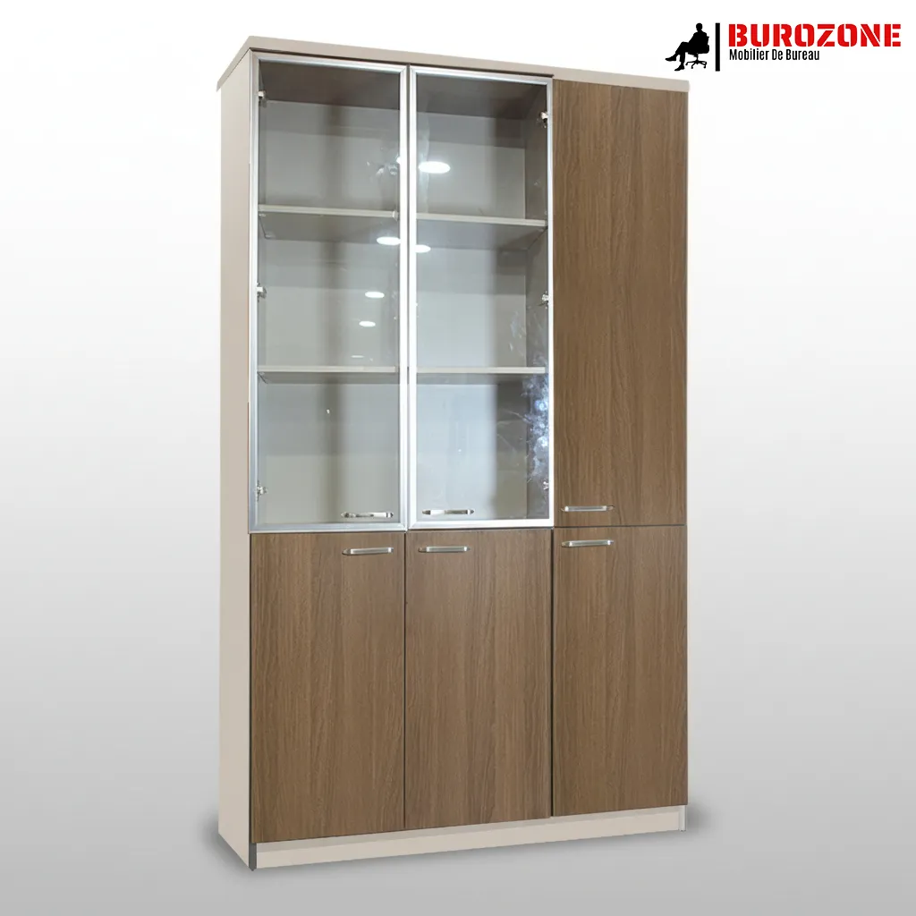 [BO009] Placard trois battants semi vitré marron claire - 120*40*200cm