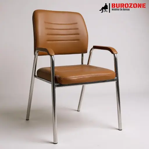 [9006D1-BR] Chaise visiteur en simili cuir camel