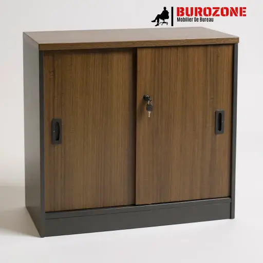 [D-306-933] Petit placard battant coulissant beige/gris, 80*40*75cm