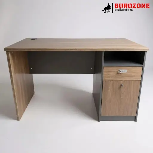 [KN-112] Bureau agent + tiroir+ battant marron clair,  120*60*75cm