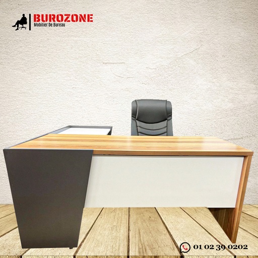 [MYSTIC-SOGUT-18] Bureau directeur avec retour marron/blanc,  180*150*75cm