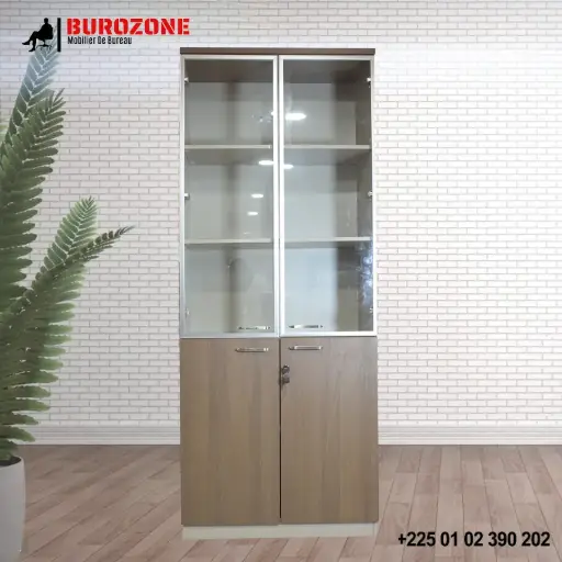 [BO-004] Placard deux battants semi vitré brun/beige  80*40*200cm