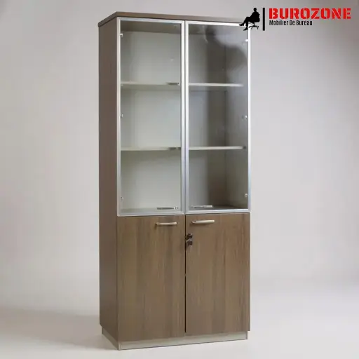 [BO-004] Placard deux battants semi vitré brun/beige  80*40*200cm