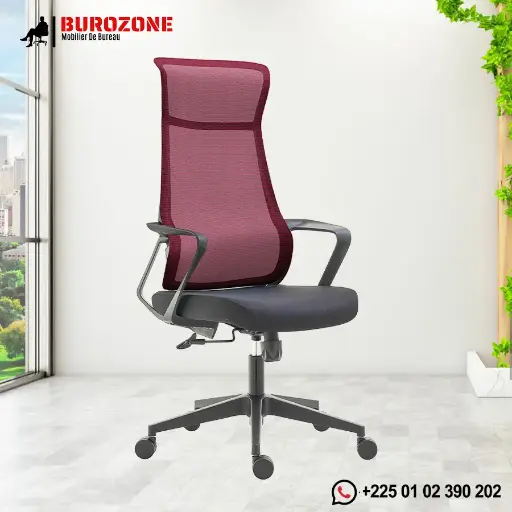 [1097H-RD] Fauteuil directeur/agent filet rouge-noir