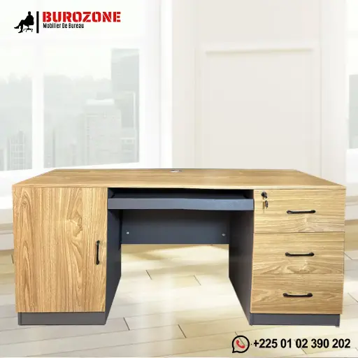 [FD-072-14] Bureau agent marron clair 3 tiroirs + un battant - 140*60*75cm