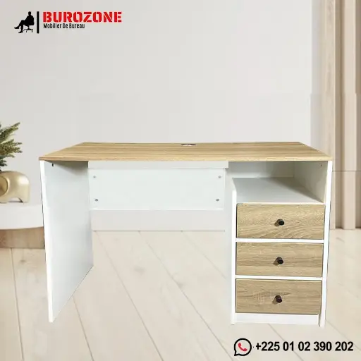 [N211-10] Bureau ordinateur beige/blanc  + trois tiroirs - 100*55*75cm