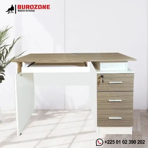 [N064-10] Bureau ordinateur support clavier + trois tiroirs - 100*55*75cm