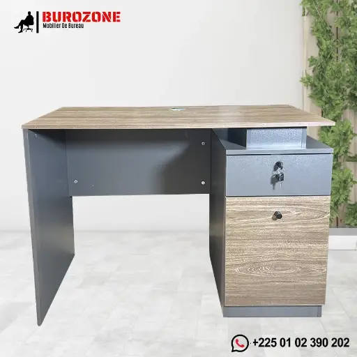 [FD-0135-10] Bureau agent marron/gris + un tiroir + un battant - 100*55*75cm