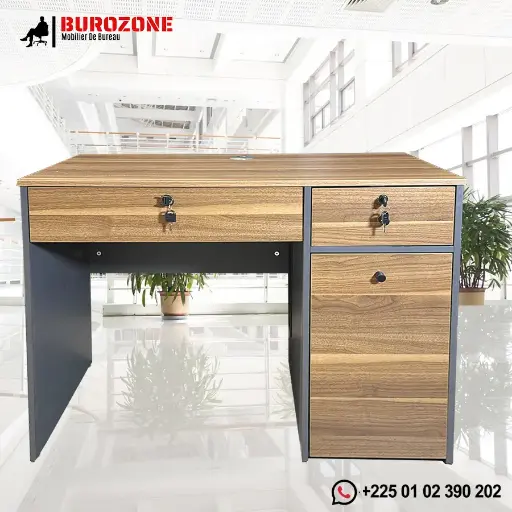 [FD-0016-12] Bureau agent marron orangé  + 2 tiroirs + 1 battant - 120*60*75cm